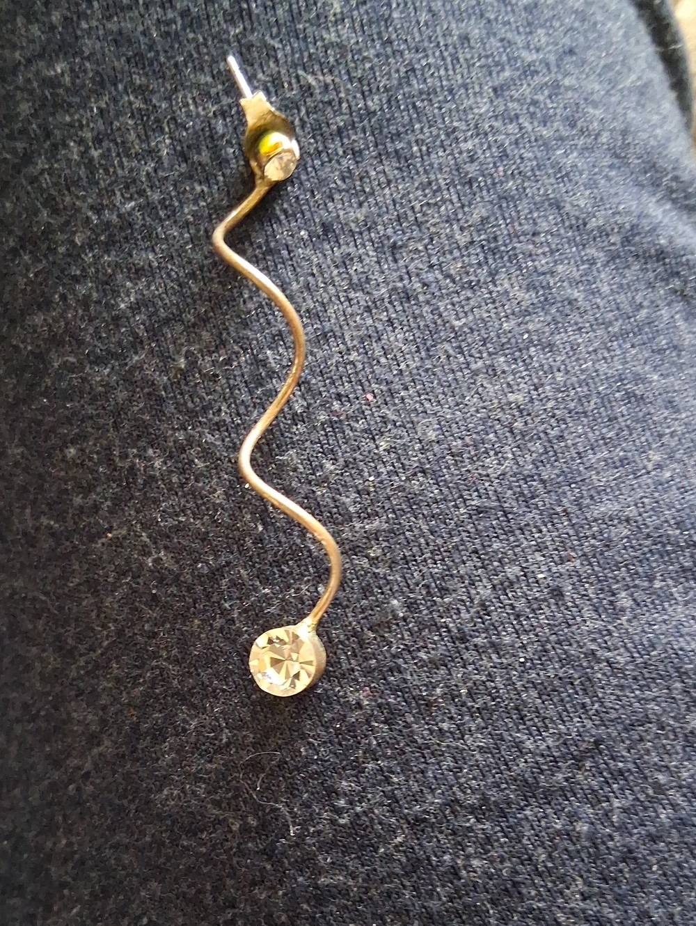 Gold Tone Wavy Drop Earring with Clear Crystal